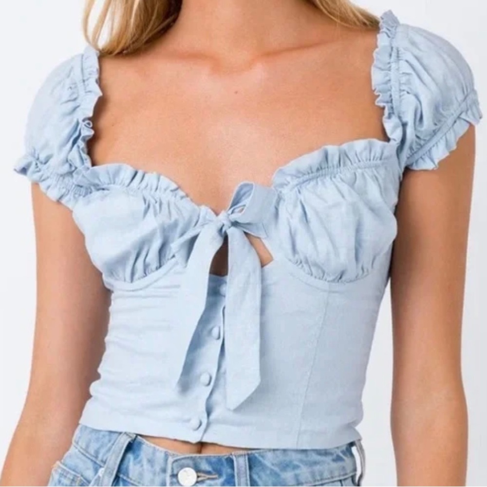 Princess Polly Blue Crop Top - Picture 1 of 5